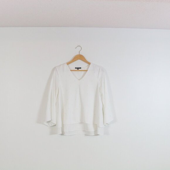 *Lily Morgan Feather Print White Layered Blouse - Picture 3 of 7